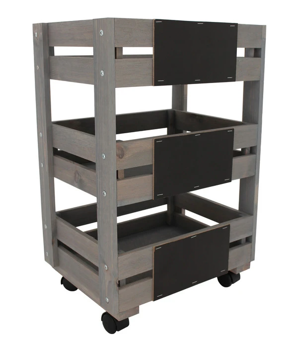 Holz-Trolley Mit 3 Behältern, Grau-braun, Ca. B37,6/H89,4/T28 Cm