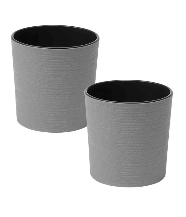 Siena Garden Kunststoff-Topf ECO Lens, Rund, Grau, Ca. Ø25/H25 Cm, 2er-Set